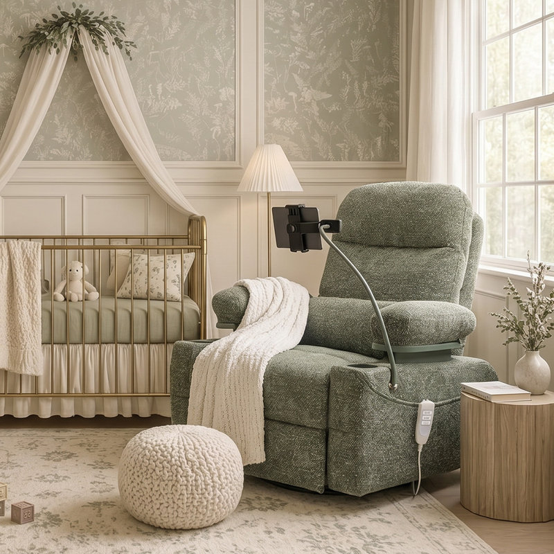 38.2" Power Swivel Nursery Glider With HugAssist Armrest,  Usb Charge & Baby-Safe (BPA-Free), Green