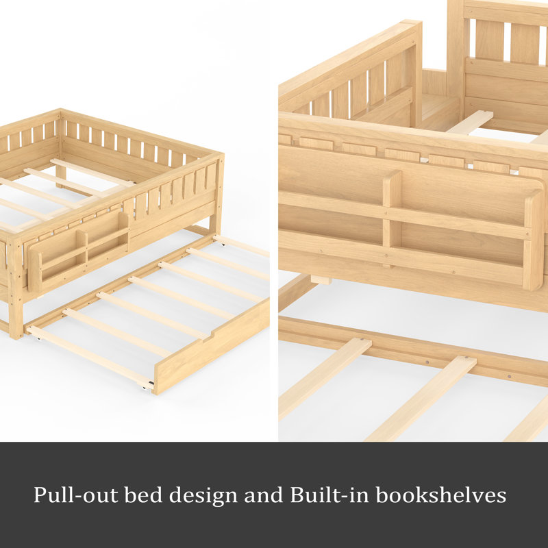 Grand avec bibliothèque intégrée et petit escalier, rails de sécurité de haute qualité et lit gigogne, Clair naturel