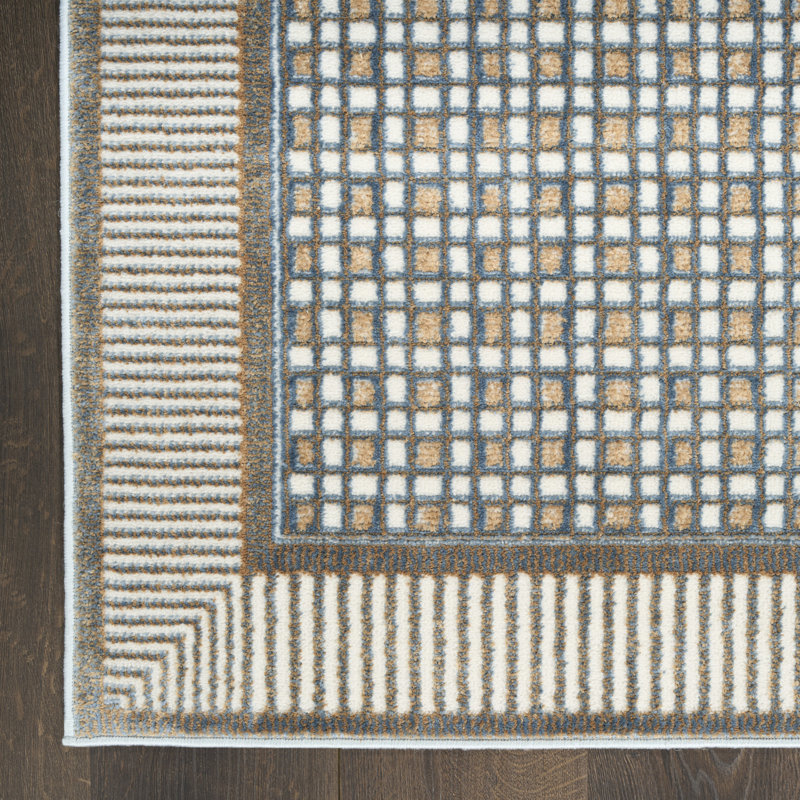 Tapis d'intérieur moderne multicolore Rassow, Bleu, Rectangulaire 3 pi x 5 pi