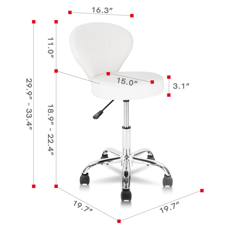 Tabouret roulant à hauteur réglable avec dossier, Blanc