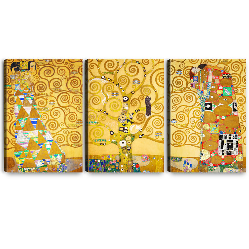 «The Tree of Life (Dance, Tree, Lovers)» par Gustav Klimt, art mural à 3 panneaux pour décorations de bureau à domicile, impression giclée sur toile, triptyque 