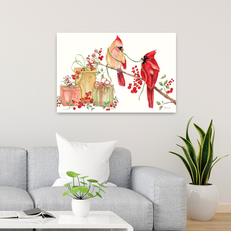 Winterberry Tidings V, art contemporain d'oiseaux d'hiver, H 36 po x l 24 po