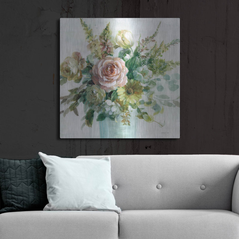 Art mural en métal «Sage And Peach Flowers 2» par Danhui Nai, H 36 po x l 36 po