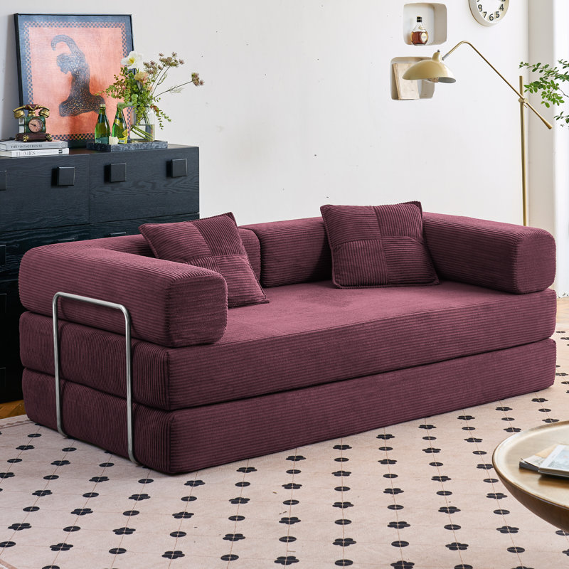 Corduroy Sofa Bed, 3, Wine Red