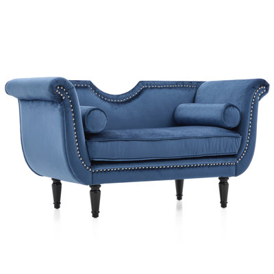 Celestine Velvet Glam Bench With Nailhead Trim & Curved Arms