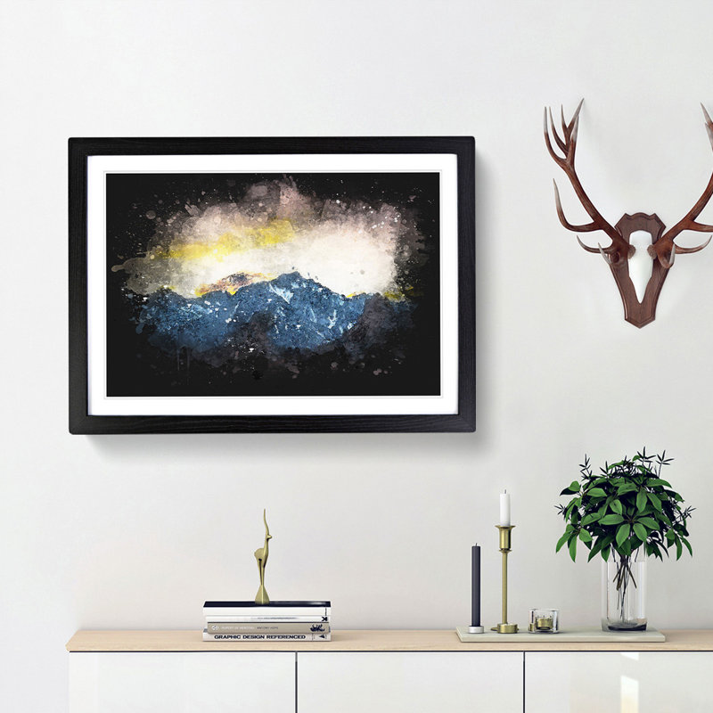 Pink Sky Over The Mountain Top - Single Picture Frame Print on MDF, 62cm H x 87cm W x 2cm D, Black Framed