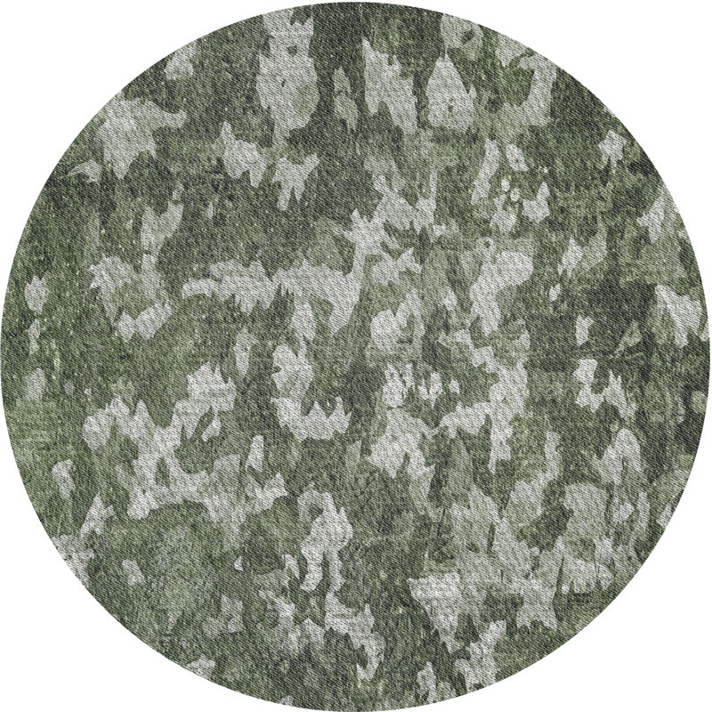Tapis vert/gris tissé à la machine, Rond 3 pi