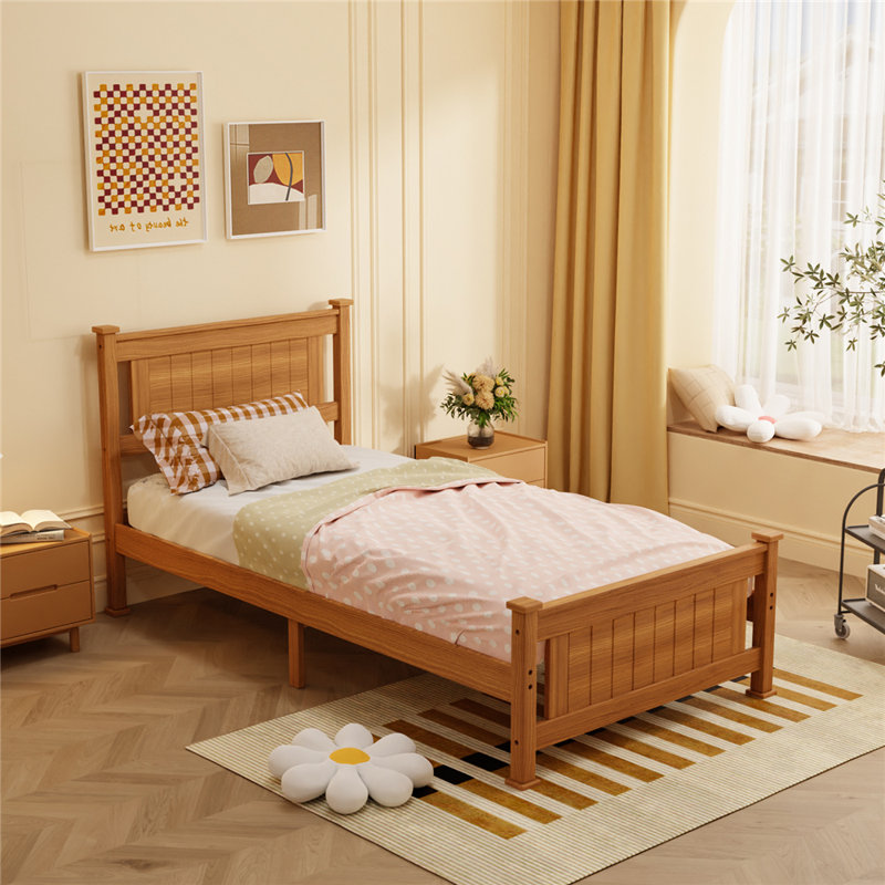 Lit en bois avec tête de lit, Lit simple, Brun