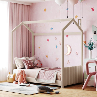 Twin Size Velvet House Bed Wood Bed