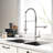 Spot Brushed Nickel Kitchen Sink Faucet With Pull Down Spout And Pre-Rinse Function High Arc Spring Brass Body In-515093291