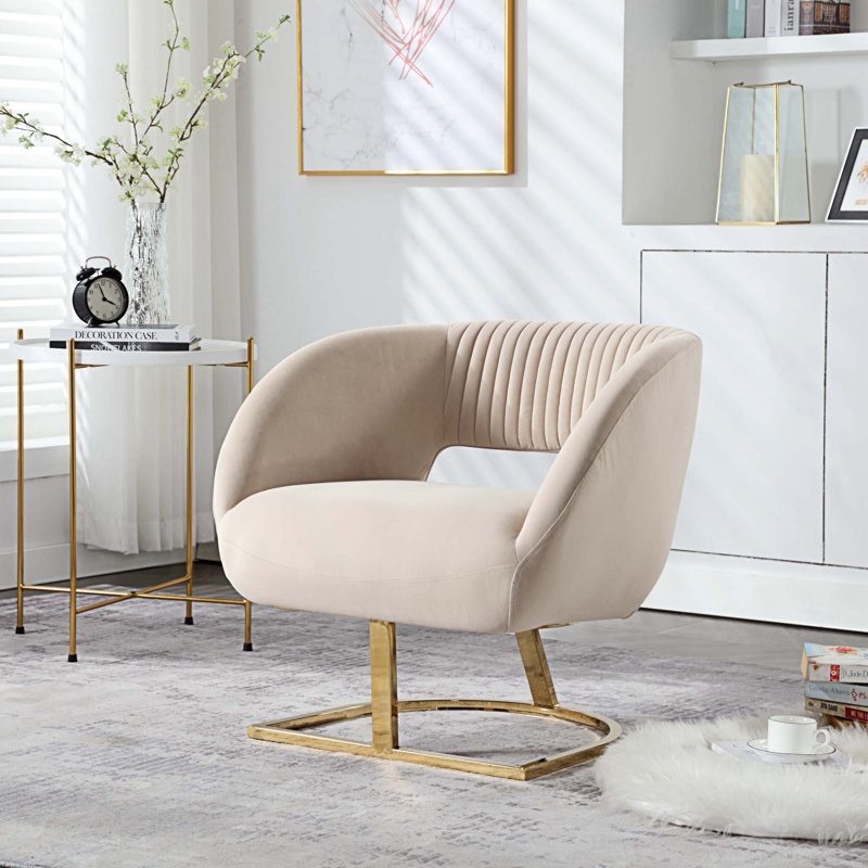 Chaise d'appoint rembourrée et capitonnée Alleen, Velours beige