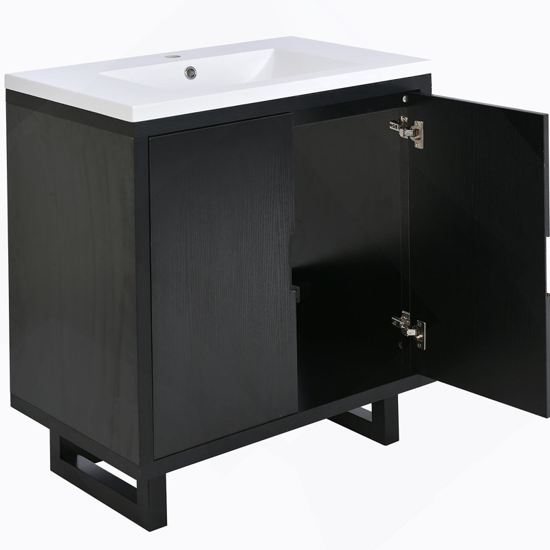 Ensemble de meuble-lavabo 30 po avec lavabo, armoire combinée et meuble de rangement pour salle de bain, Noir