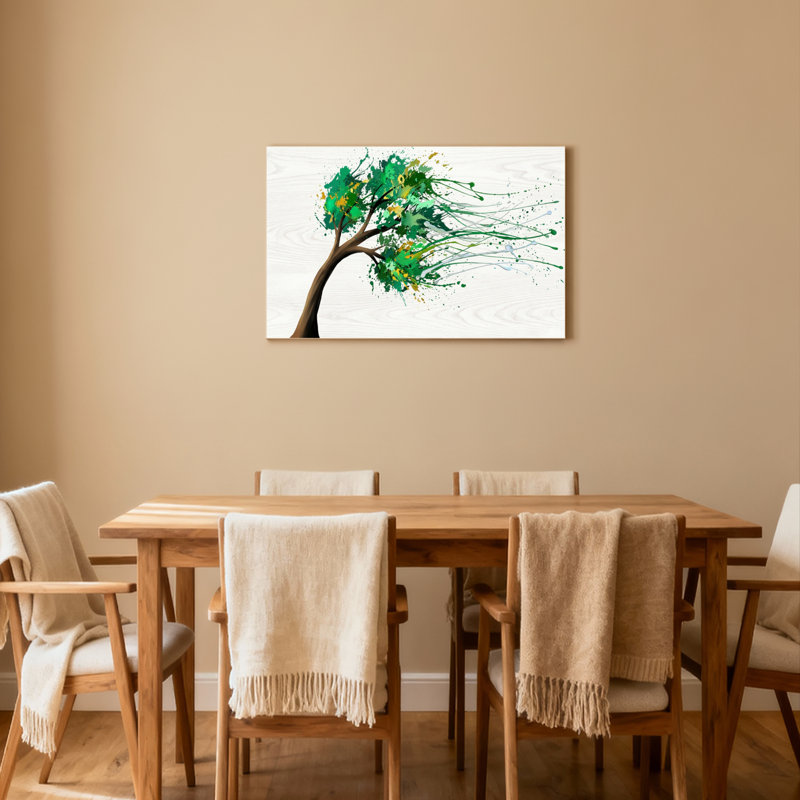 Ensemble de 1 tableau sur toile tendue représentant un arbre abstrait, H 24 po x l 36 po