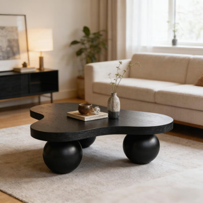 Table basse moderne en forme de nuage avec 3 pieds sphériques, construction stable pour le salon et les petits espaces