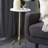 White Marble Side End Accent Table with Gold Inlay and Scrolled Base, 18" x 18" x 25"-2138734436
