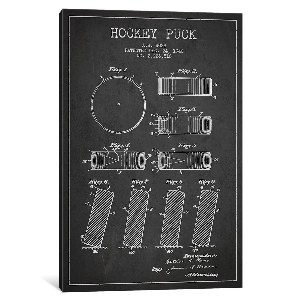 " Hockey Puck Charcoal Patent Blueprint " by Aged Pixel Williston Forge