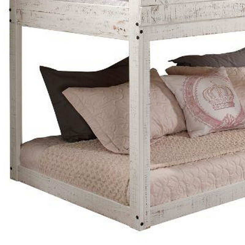 Aryn Kids Twin Over Twin Bunk Bed, White/Gray