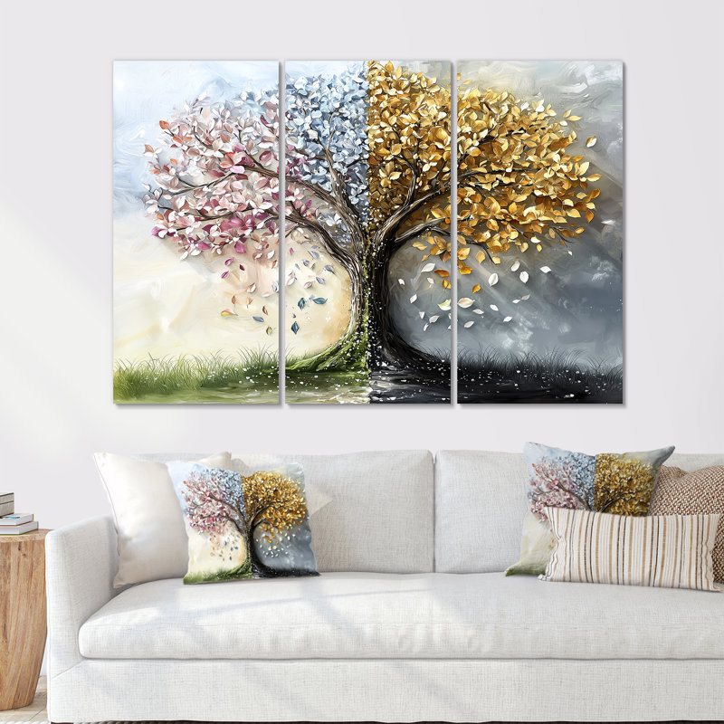 Arbre de vie Four Season III - ensemble de décoration murale arbre de vie, Toile tendue, H 40 po x l 60 po x P 1 po