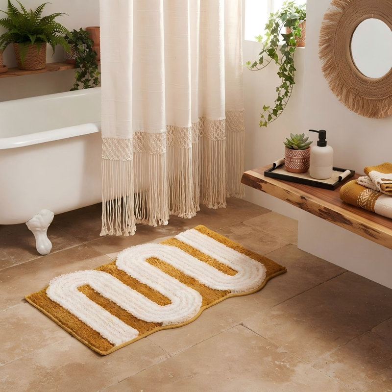 Tapis de bain Boho, tapis de salle de bain en microfibre texturé antidérapant