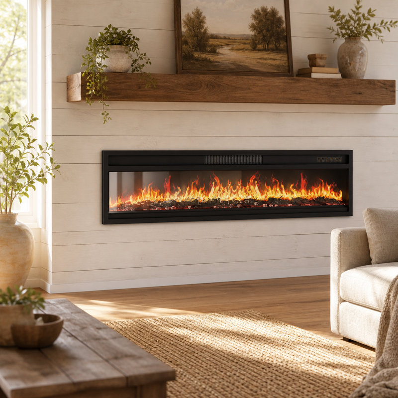 46" Electric Fireplace Insert with 12 Flame Colors, Adjustable Brightness, Remote Control Heating Fireplace with Crystal Stones & Log Set