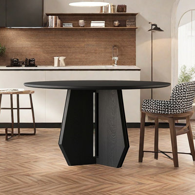 Table de salle à manger ronde en bois de frêne noir