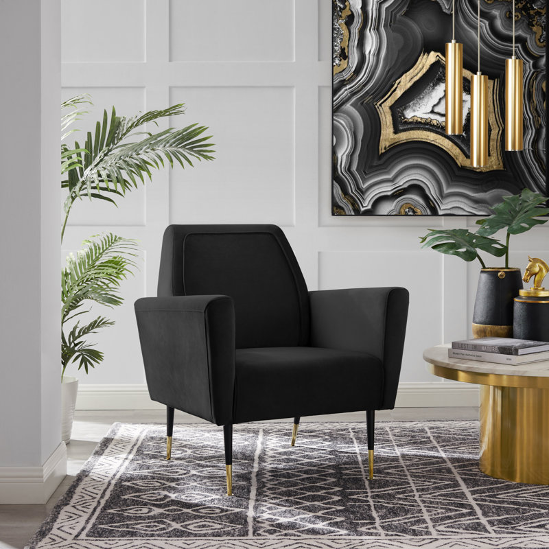 Chaise d'appoint rembourrée avec pieds dorés, Velours noir