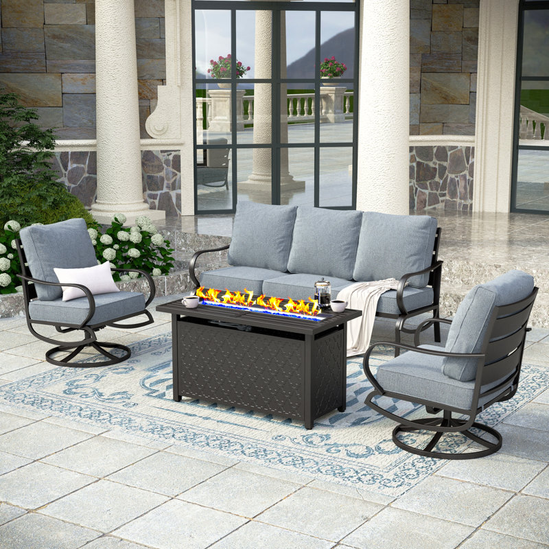 Tapasi 5 - Person Patio Conversation Set with Swivel Lounge Chairs &  Firepit Table, Gray