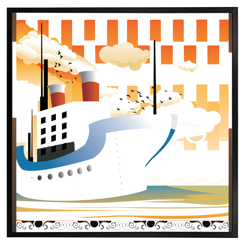Arnez Deco Ship - Single Picture Frame Print, Black Framed, 41cm H x 41cm W x 4cm D
