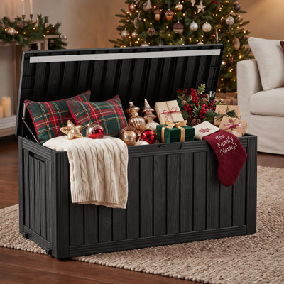 Coffre de rangement extérieur de 340 litres (90 gallons), coffre de terrasse en résine résistant aux intempéries avec couvercle verrouillable, capacité de charge maximale de 204 kg (450 lb) pour coussins de patio, jouets de piscine, outils de jardin et accessoires de plein air