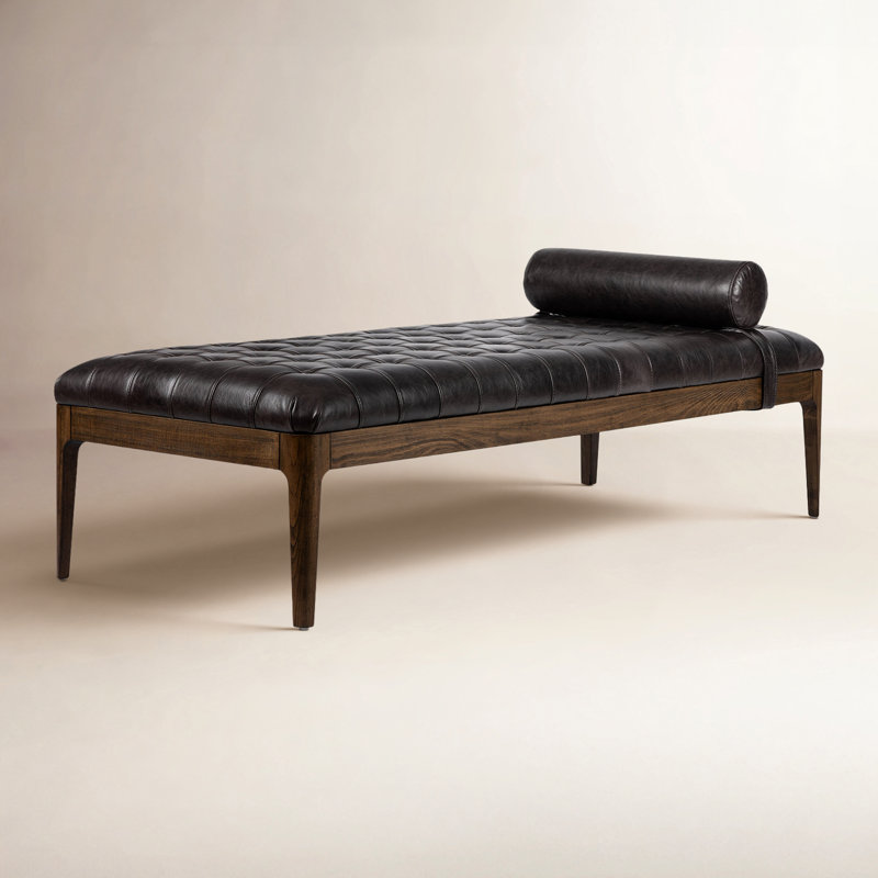Joanna Leather Bench, Sonoma Black Genuine Leather
