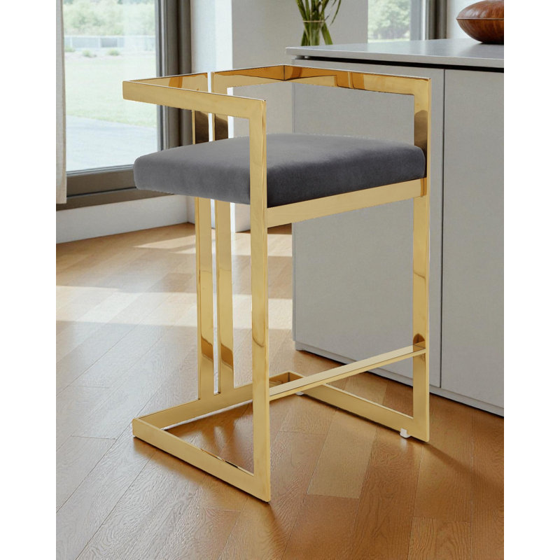     Tabouret de comptoir moderne Pangea Home, Gris, Doré, Tabouret de comptoir (siège d'une hauteur de 25,5