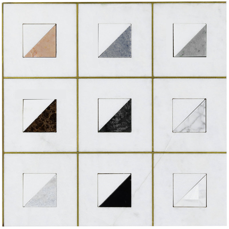 Freya Multicolor 12'' W X 12'' L Marble And Brass Mosaic Wall Tile (1 Sq. Ft. / Sheet)