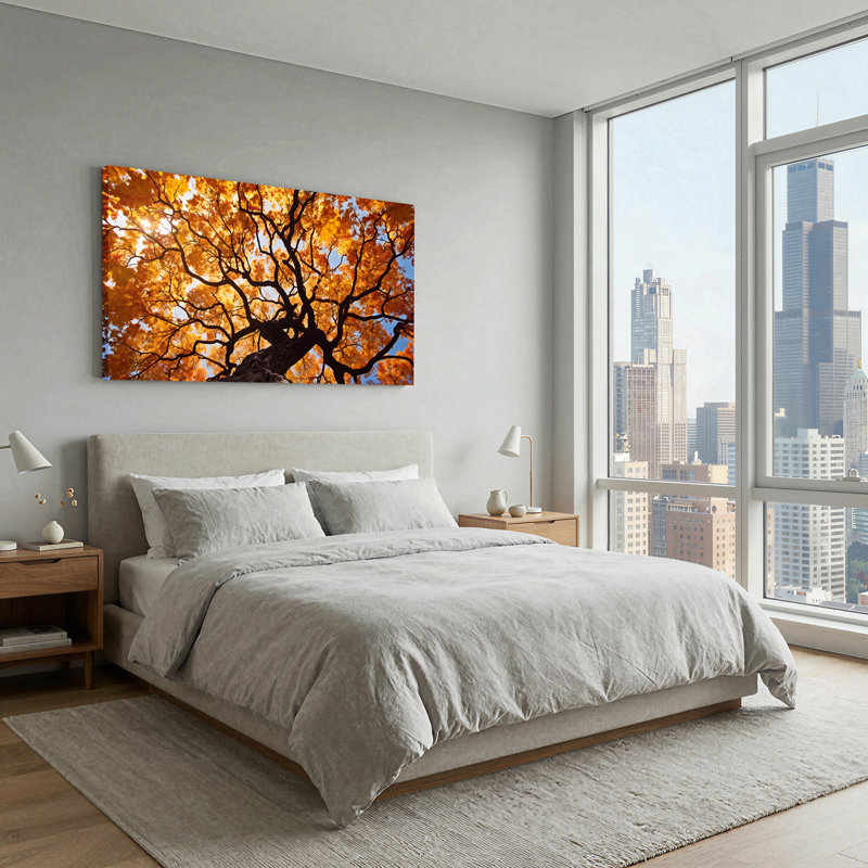 «Golden Autumn Tree Branches Against Blue Sky», art mural sur toile, L 46 po x H 24 po
