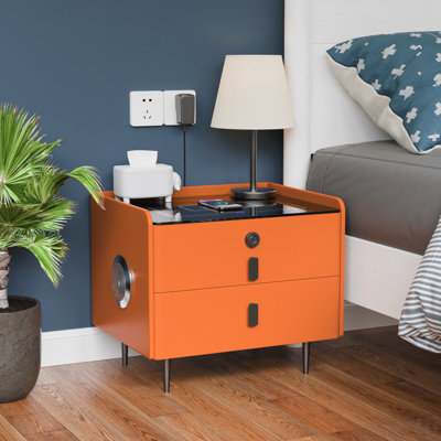 20" W 2-Drawer Smart Nightstand with Fingerprint Lock, Wireless Charging, USB/Type-C Ports, Bluetooth Speakers and 3-Color LED Light