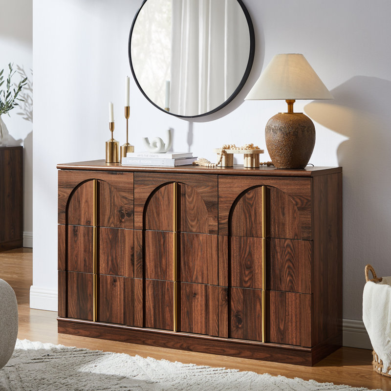 Modern 9 Drawer Dresser, Bedroom Dresser With Metal Handles, Brown