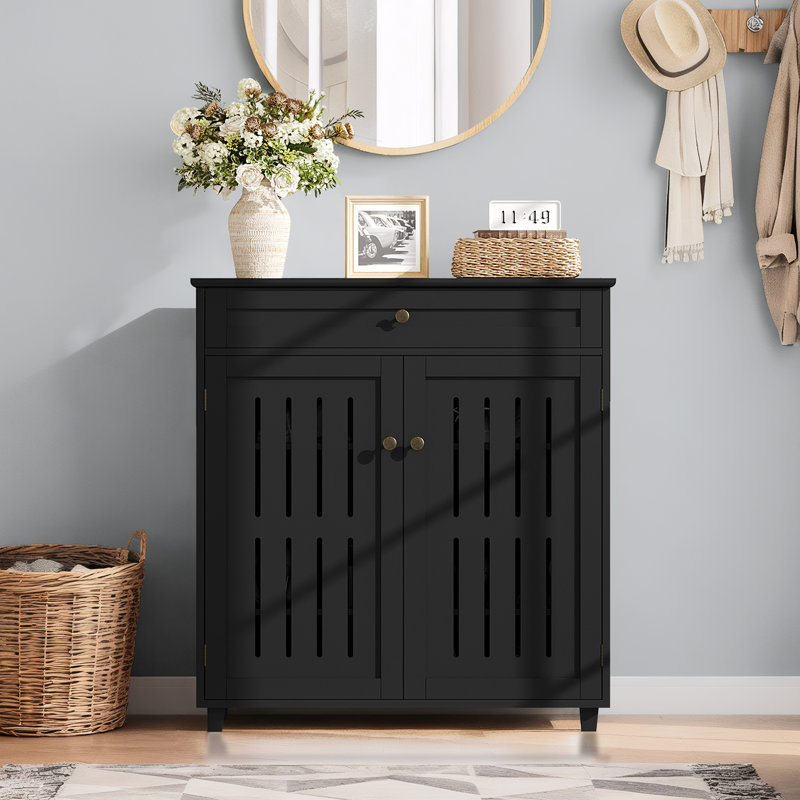 Multi-sized Louvered 5-Tier Shoe Storage Cabinet with Drawer, Black, 4
