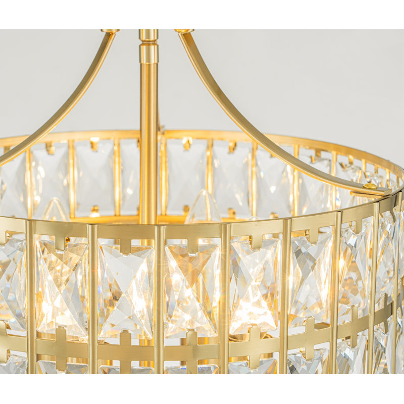 Elonso 12.5" W 4-Light Crystal Semi Flush Mount, Brass 