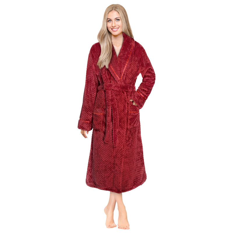Peignoir mi-mollet 100% molleton avec poches Beerman, Vin rouge, S