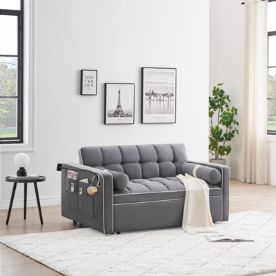 Sleeper Sofa Couch W/Pull Out Bed, 55"" Modern Velvet Convertible Sleeper Sofa Bed, Small Love Seat Sofa Bed W/Pillows & Side Pockets For Small Space, -  Everly Quinn, F8BDD6E85D7C49DD83A274685AE746F1