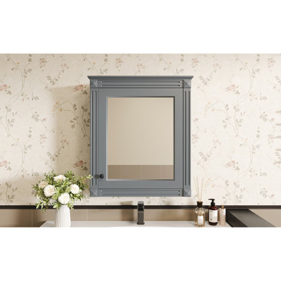 Grey Bathroom Storage Cabinet With Mirror 24'' X 27'', Wall Mounted & Adjustable Shelf Function For Neat And Space Saving 27'' Mounted, Design