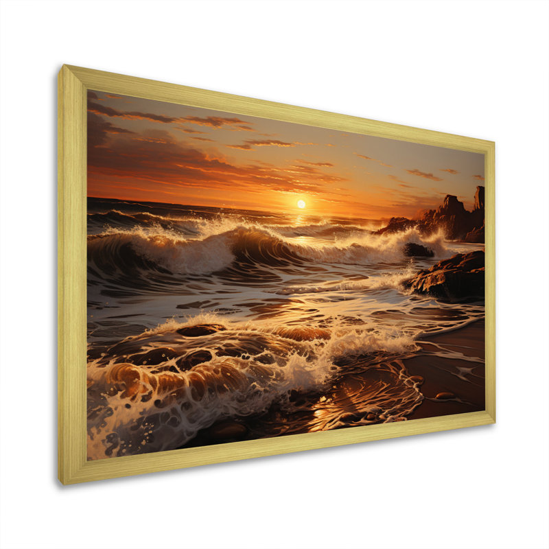 Photo de plage Sables d'or XXI - impression, Encadrement doré, H 30 po x l 40 po x P 1,5 po