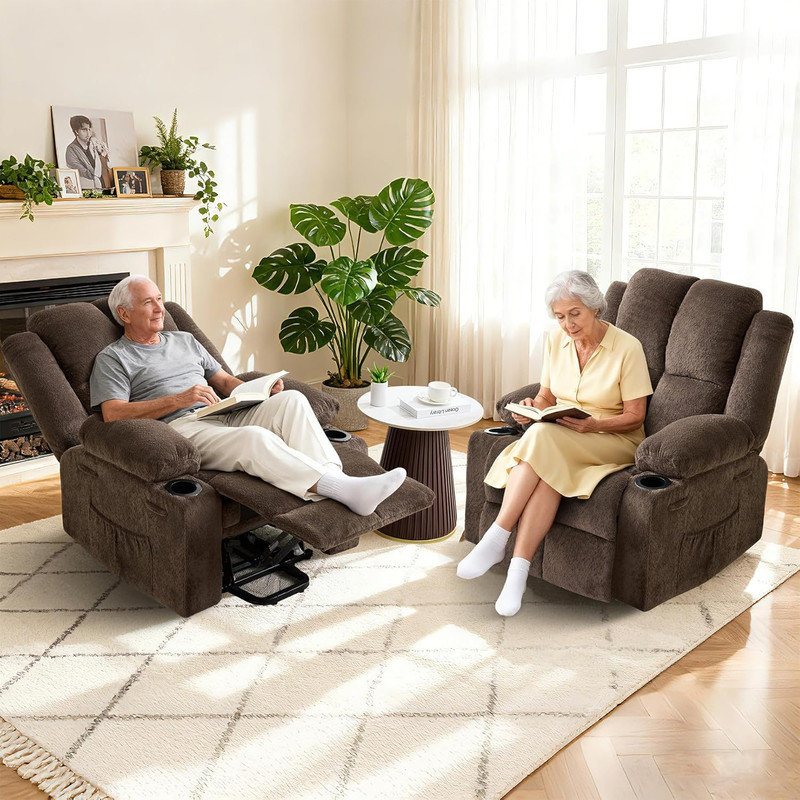 Oversized Power Lift Recliner Chair with Massage & Heat, 135° Adjustable Electric Chair for Elderly, Brown Chenille