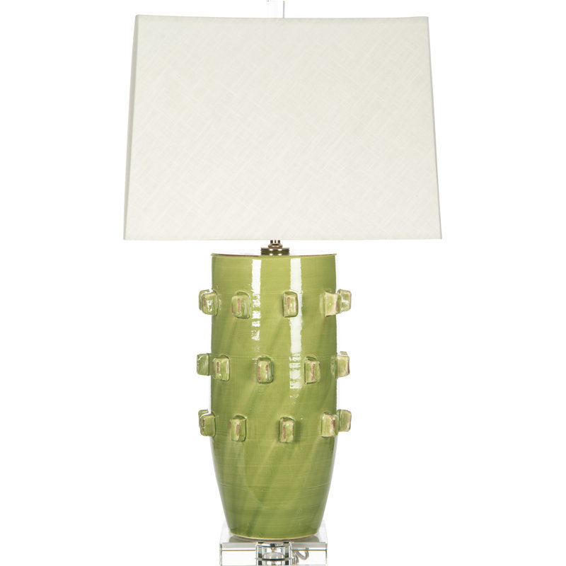 Verde Green Ceramic Table Lamp with Cream Linen Shade
