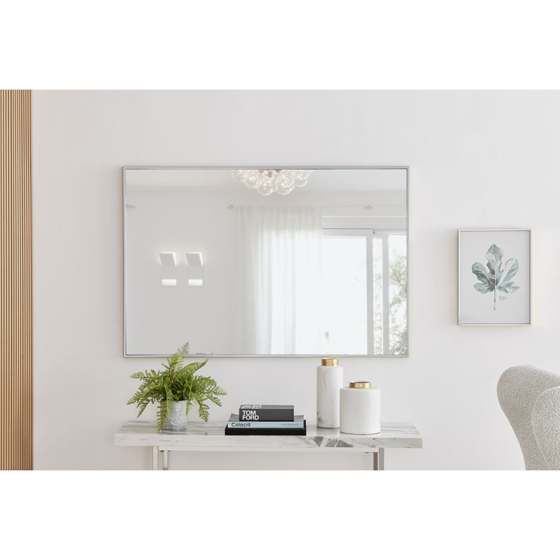 Alcantera Rectangle Metal Frame Wall Mirror - Simple and Elegant Modern Design, 47.2" x 31.5", Silver