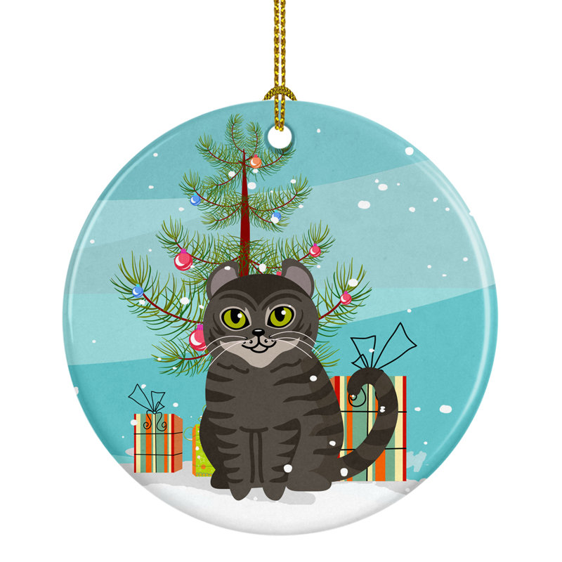 Ornement en céramique de noël american ondulation cat merry christmas