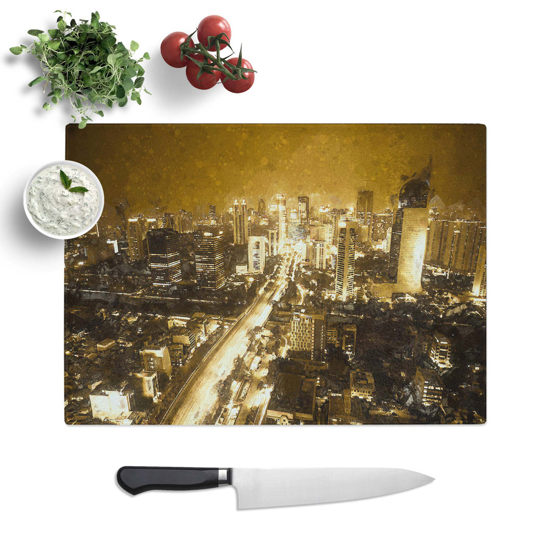 Glass Golden Jakarta Skyline in Abstract Chopping Board
