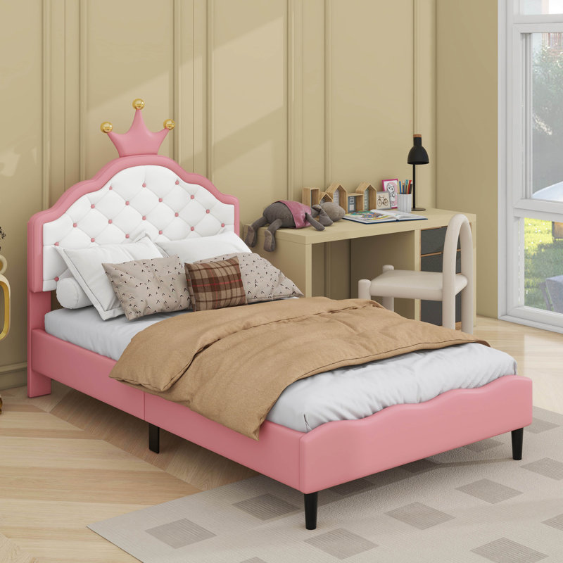 Lit princesse en cuir PU avec tête de lit, Lit simple