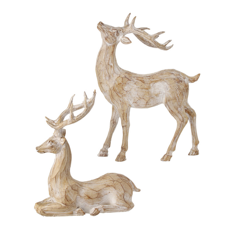 Ensemble de 2 cerfs d'hiver en résine 9,5 po