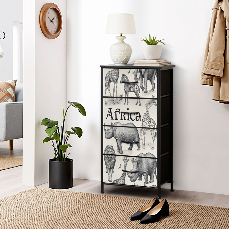 4 Drawer Dresser for Bedroom, Narrow Chest of Drawers, Wooden Top and Study Iron Frame 18"x37.5"-(WxH)