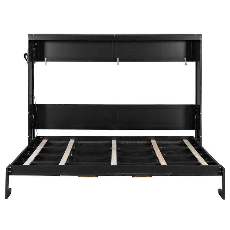 Grand lit escamotable pliant latéral de taille grand avec motif imprimé tendance, éclairage DEL sous le lit et prise USB intégrée - conception peu encombrante